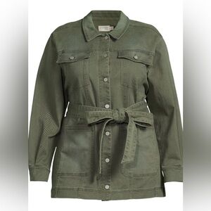 Plus Size Terra & Sky Army Green Button up Jacket Coat Belt Size 1X 16w 18w